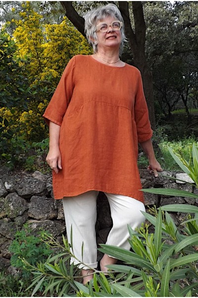 Tunique Emma terracotta et pantalon lin Antoine