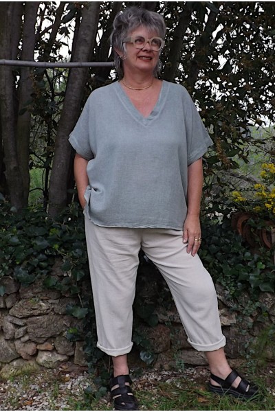 T-shirt Femme Grande Taille en Coton kaki Col V – T-shirt Confort XXL