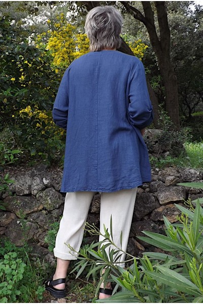 Tunique en Lin Grande Taille Femme – Col V avec 2 Poches | bleue