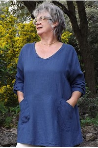 Tunique lin Séverine bleu neptune.
