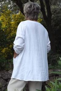 Tunique en Lin blanche Grande Taille Femme – Col V avec 2 Poches |