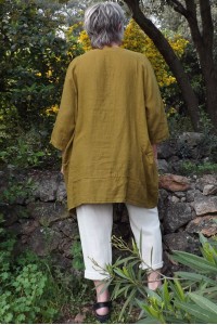 Tunique en Lin Grande Taille verte pour Femme – Col V avec 2 Poches |