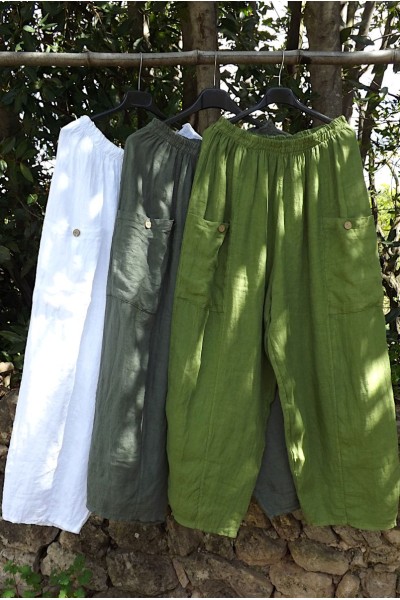 Pantalon en Lin Grande Taille avec Grandes Poches – Confort & Élégance