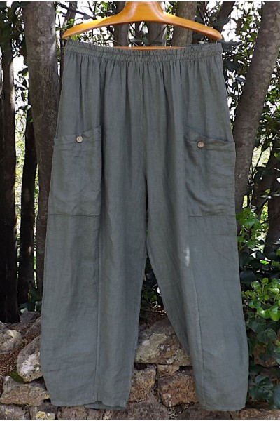Pantalon lin Ursule kaki.