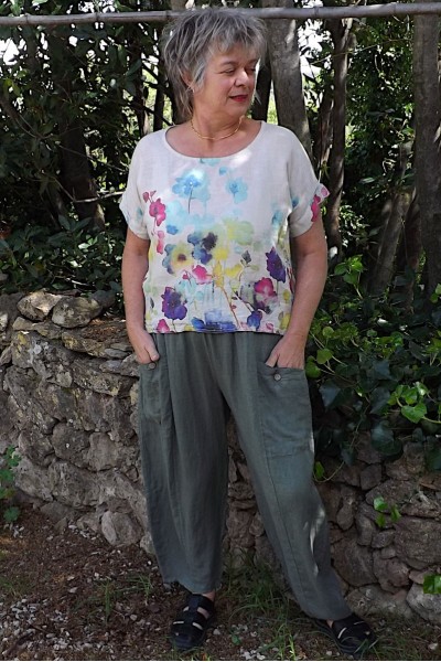 Pantalon en Lin Grande Taille kaki avec Grandes Poches – Confort