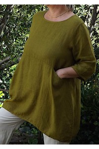 Tunique en Lin Femme – Manches 3/4, 2 Poches | Élégance Naturelle.