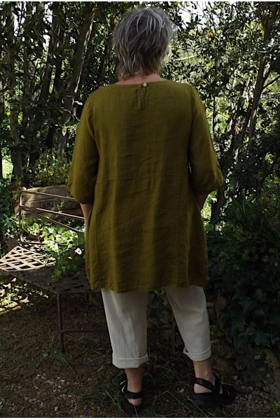 Tunique en Lin Femme – Manches 3/4, 2 Poches | Élégance Naturelle.