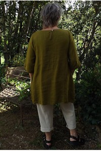 Tunique en Lin Femme – Manches 3/4, 2 Poches | Élégance Naturelle.