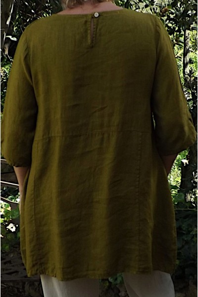 Tunique en Lin Femme – Manches 3/4, 2 Poches | Élégance Naturelle.
