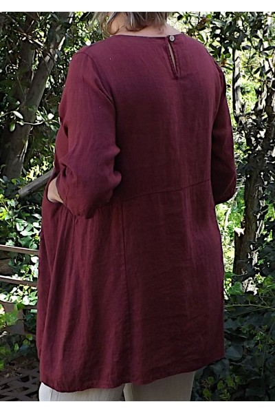 Tunique en Lin Femme – Manches 3/4, 2 Poches | Élégance, Bourgogne.