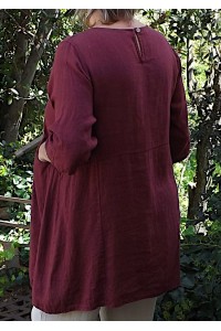 Tunique en Lin Femme – Manches 3/4, 2 Poches | Élégance, Bourgogne.