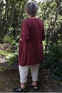 Tunique en Lin Femme – Manches 3/4, 2 Poches | Élégance, Bourgogne.