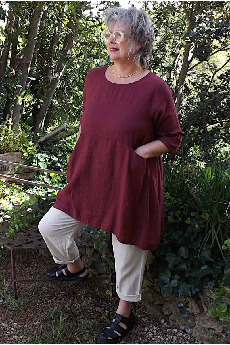 Tunique lin Emma bourgogne et pantalon Antoine
