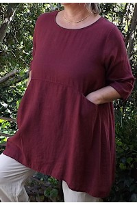 Tunique en Lin Femme – Manches 3/4, 2 Poches | Élégance, Bourgogne.