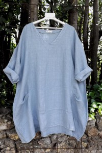 Tunique en Lin Femme – grande taille couleur bleue, col V.