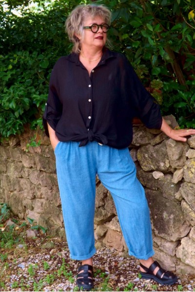 Chemise en lin femme manches longues noire– Élégance naturelle