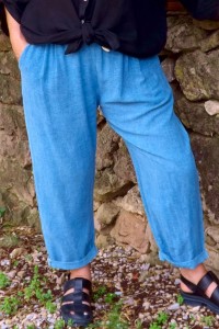 Pantalon lin et coton mélangé Antoine bleu salin.
