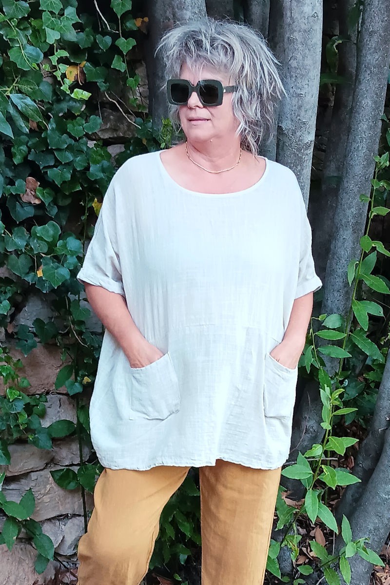 Tunique Oversize Femme en Coton Léger beige.