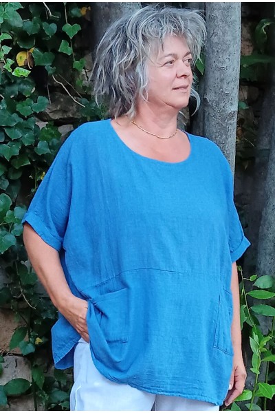 Tunique Oversize Femme en Coton Léger bleu.