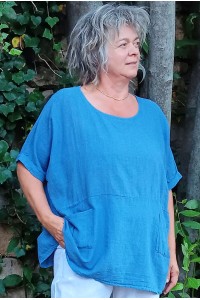 Tunique Oversize Femme en Coton Léger bleu.