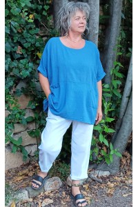 Tunique Oversize Femme en Coton Léger bleu.