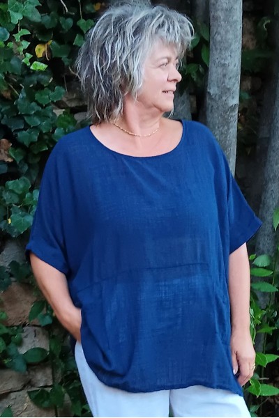 Tunique Oversize Femme en Coton Léger marine.