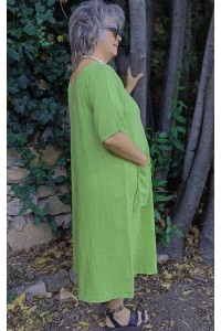 Robe longue en lin grande taille – Élégance avec double col V