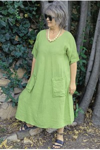 Robe longue en lin grande taille – Élégance avec double col V