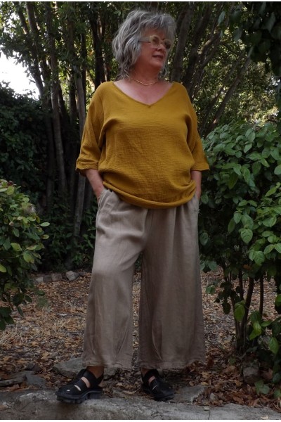 Top en gaze de coton jaune pour femme – léger, tendance et confortable