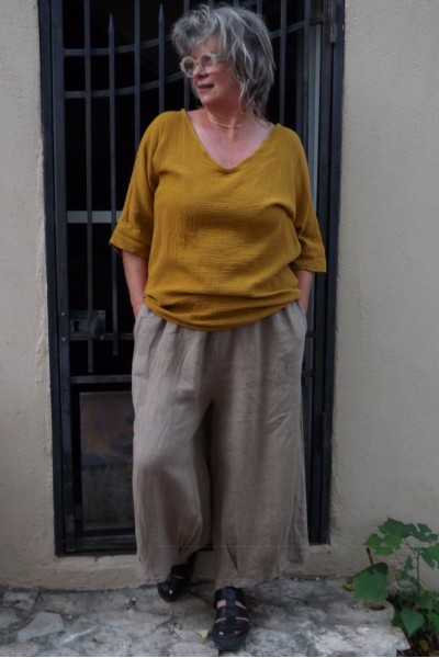 Top en gaze de coton jaune pour femme – léger, tendance et confortable