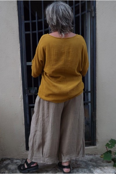 Top en gaze de coton jaune pour femme – léger, tendance et confortable