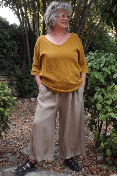 Top en gaze de coton jaune pour femme – léger, tendance et confortable