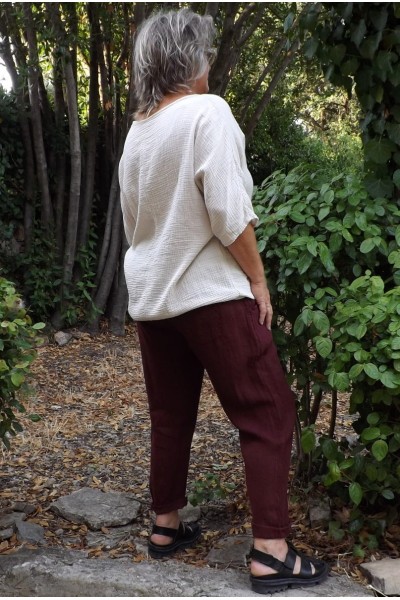 Pantalon en lin grande taille femme avec ceinture élastique – confort