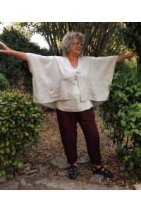 Veste courte en lin femme – coupe oversize style poncho, originale.