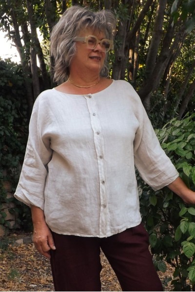 Top en lin réversible femme – boutonnage devant ou dos, polyvalent