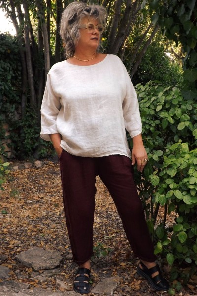 Top réversible en lin Aristide Beige et Pantalon lin Gabriel Bourgogne