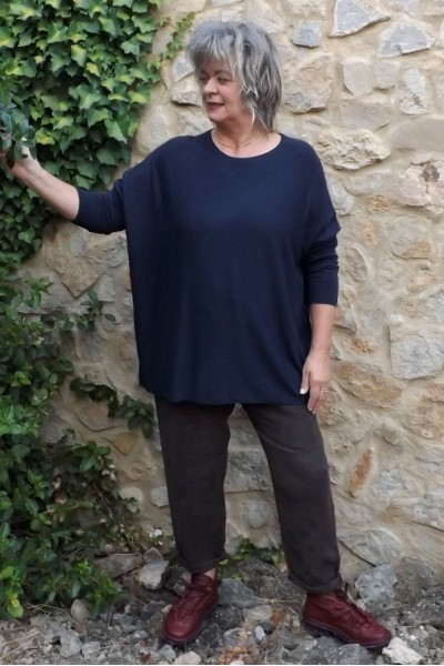 pull léger grande taille marine femme - angora et laine doux