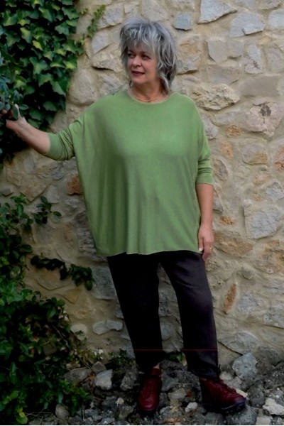 pull léger grande taille vert chiné femme - angora et laine doux
