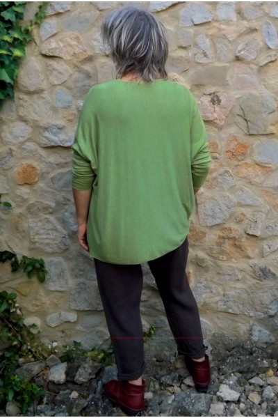 pull léger grande taille vert chiné femme - angora et laine doux