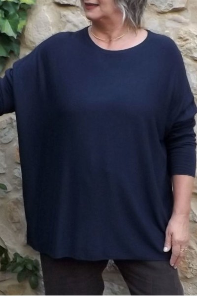 pull léger grande taille marine femme - angora et laine doux