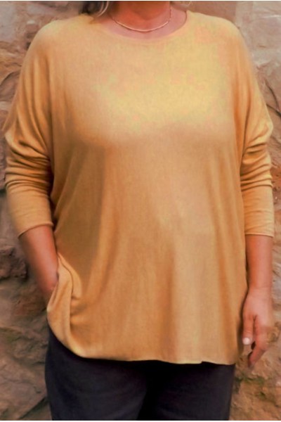pull léger grande taille moutarde chiné femme - angora et laine doux