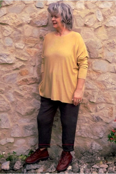 pull léger grande taille moutarde chiné femme - angora et laine doux
