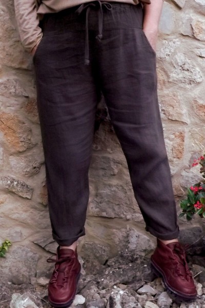 Pantalon en lin grande taille femme avec ceinture élastique – confort