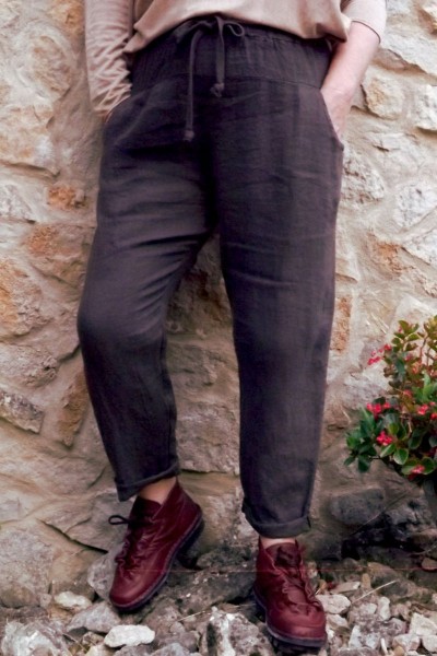 Pantalon en lin grande taille femme avec ceinture élastique – confort