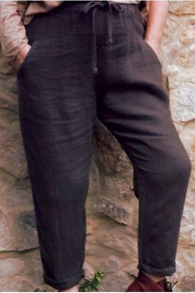 Pantalon en lin grande taille femme avec ceinture élastique – confort