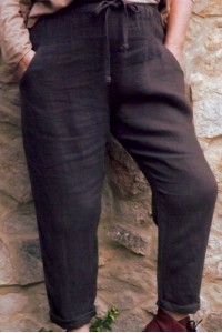 Pantalon en lin grande taille femme avec ceinture élastique – confort