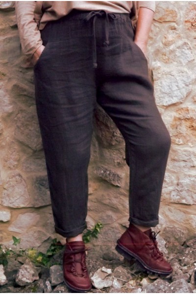Pantalon lin Gabriel chocolat
