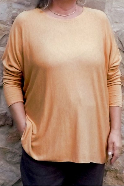 pull léger grande taille moutarde chiné femme - angora et laine doux