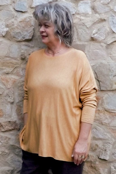 pull léger grande taille moutarde chiné femme - angora et laine doux