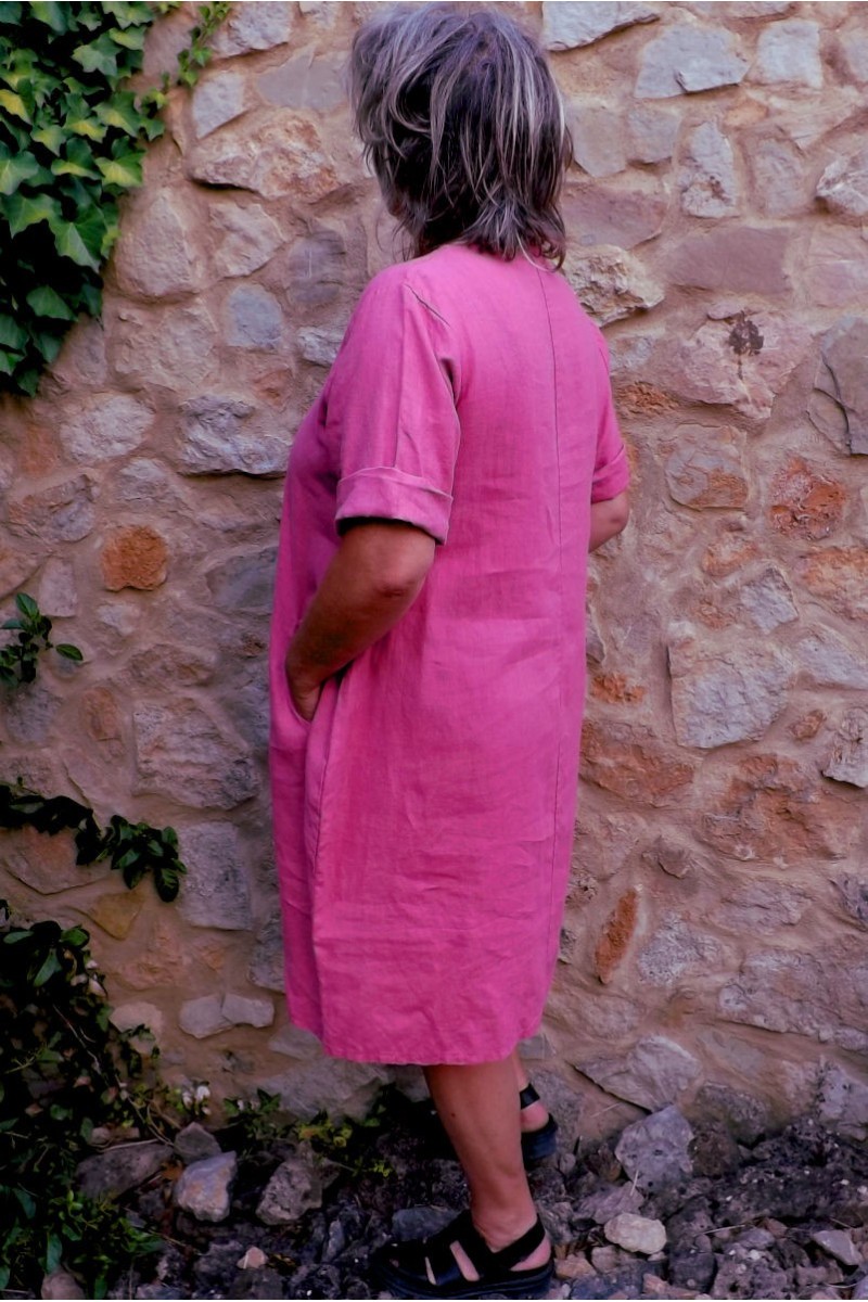 Robe En Lin Rose - Taille XL - Marque Italienne Trendy Collection - Neuve Avec étiquette